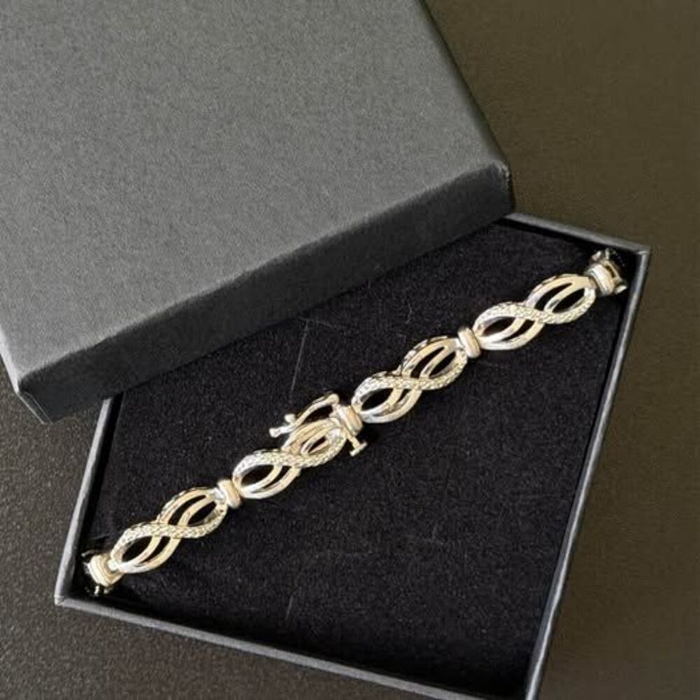 SUN Sterling Silver Genuine Diamond Infinity Bracelet | 7.5” Elegant Luxury